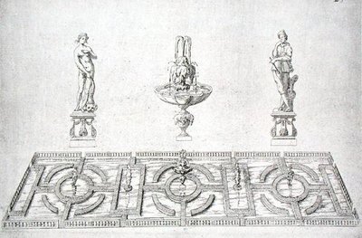 Puutarhasuunnittelu The Gardens of Wiltonista n. 1645 (kaiverrus) tekijältä Isaac de Caus