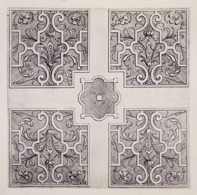 Parterre-suunnitelmat "The Gardens of Wiltonista", julkaistu n. 1645 (kaiverrus) tekijältä Isaac de Caus
