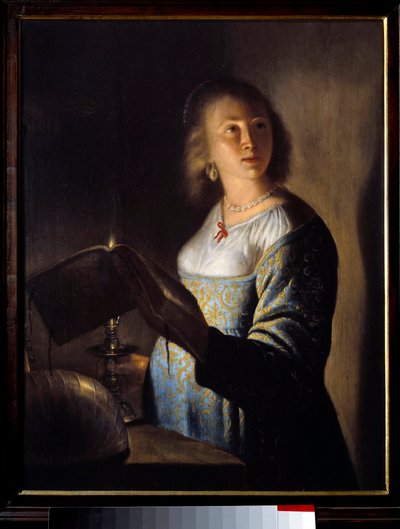 Nuori tyttö kynttilä Isaac de Joudervillen (1613-1684) maalaus 1600-luvulta Lille, Musee des Beaux Arts. tekijältä Isaac de Jouderville