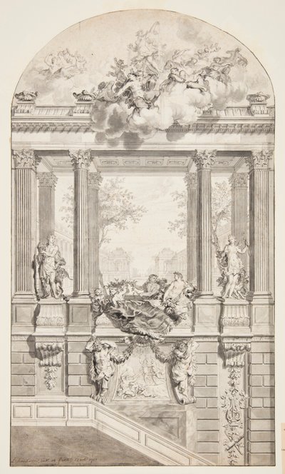 Design for Staircase, Voorst Castle, Haag, Alankomaat tekijältä Isaac de Moucheron