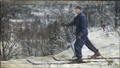 Kliment Voroshilov (1881-1969) hiihtäjä - Kliment Vorošilov hiihtomatkalla - Isaak Izrailevich Brodsky (1884-1939). Öljy kankaalle tekijältä Isaak Israilevich Brodsky