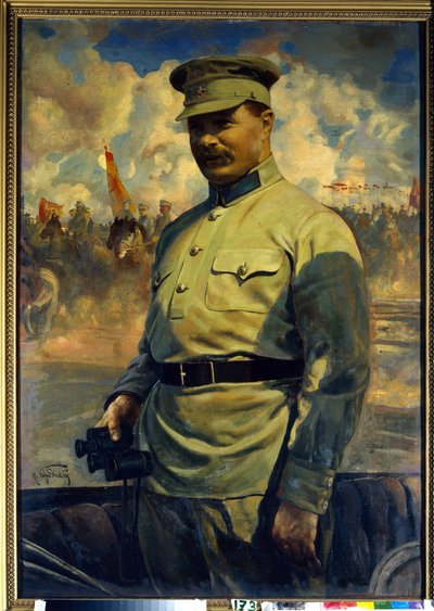 Bolshevikkijohtajan Mihail Vasilyevich Frunzen (1885-1925) muotokuva. (Bolshevikkijohtajan M. V. Frunzen muotokuva). Isaak Izrailevich Brodsky (Brodsky) (1884-1939) maalaus, öljy kankaalle tekijältä Isaak Israilevich Brodsky