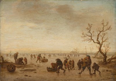 Skaters on the Ice, n.1642-45 (öljy tammipuulle) tekijältä Isack van Ostade