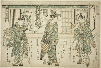 Nuoret muotimiehet - Kolmen setti (Wakashu sanpukutsui) tekijältä Ishikawa Toyonobu