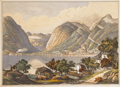 Hallstattin hautapaikka, kokoelma 1800-luvun akvarelleja (akvarelli) (vesiväri) tekijältä Isidor Engel