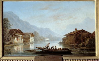 Sveitsiläiset kalastajat Interlakenissa. Isidore Dagnanin (1794-1873) maalaus tekijältä Isidore Dagnan