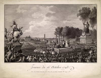 Päivä 16. lokakuuta 1793 Marie Antoinetten teloitus 16. lokakuuta 1793, n. 1795. tekijältä Isidore Stanislas Helman