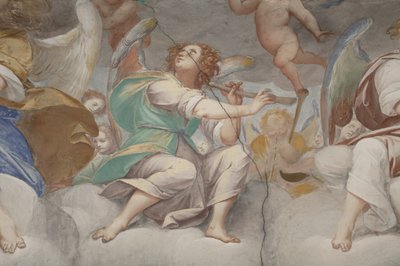Enkelit, muusikkoenkeleitä ja puttoja, yksityiskohta Paratiisista ikuisen Isän kanssa, n. 1623-34 (yksityiskohta numerosta 3496185) tekijältä Isidoro Bianchi
