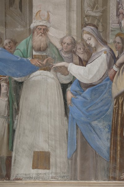 Yksityiskohta teoksesta Neitsyt Marian avioliitto, 1634. tekijältä Isidoro Bianchi