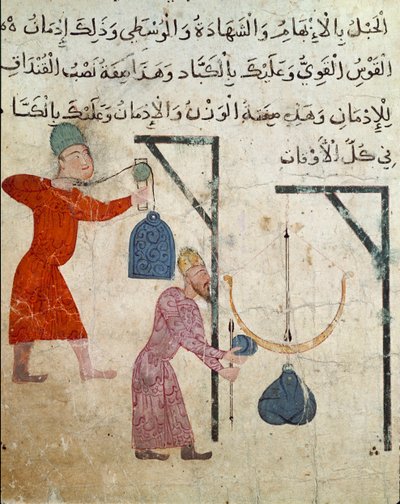 Islamilainen taide: Piirustus pergamentille Fatimid-ajalta (10-1100-luku) - Elintarvikkeiden punnitseminen - Papyruksen maalaus - Kairo, Islamilaisen taiteen museo tekijältä Islamic School