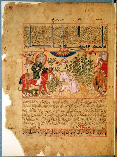 Ms. Arabe 2964 fol.19 Tohtori Anoromachus paransi veljeään käärmeen puremana, Theriakin traktaatista Galienin jälkeen, 1217 tekijältä Islamic School