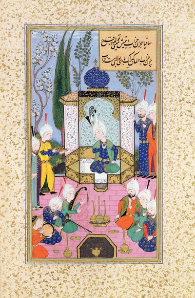 Ms B-284 Fol.33b The Court of the Sultan, kuvitus teoksesta "The Divan of Sultan Husayn Bayqara", n. 1540 tekijältä Islamic School