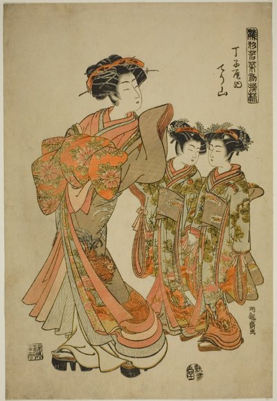 Chozan of the Chojiya, sarjasta "Models for Fashion: New Designs as Fresh as Young Leaves (Hinagata wakana hatsu moyo)" tekijältä Isoda Koryusai