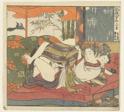 Rakkauspari sängyssä Kaksitoista näkemystä hienostuneesta Edosta (sarjan nimi) Furyu Edo junikei (sarjan nimi esineessä) tekijältä Isoda Koryusai