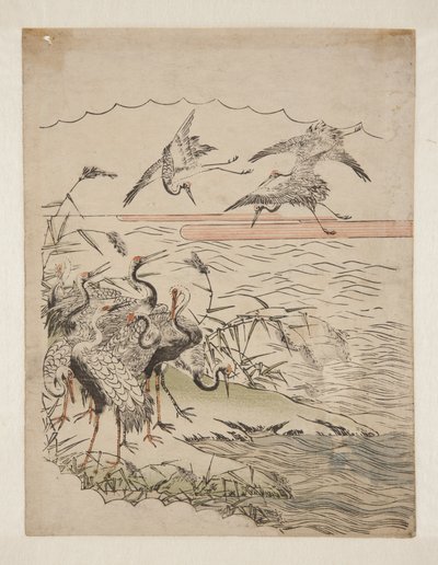 Returning Cranes (värillinen puupainatus) tekijältä Isoda Koryusai