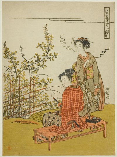 The Eighth Month at Hagi Temple (Hachigatsu Hagidera), from the series "Famous Places in Edo in the Twelve Months (Edo meisho junigatsu)" tekijältä Isoda Koryusai