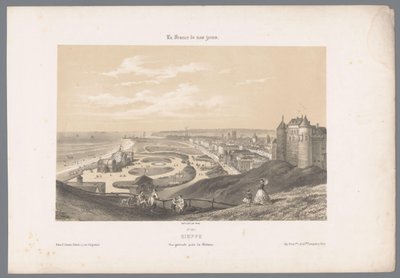 Näkymä Dieppeen linnasta Dieppe. Vue générale prize du Château (nimi esineessä) Contemporary France (sarjan nimi) La France de nos jours (sarjan nimi esineellä) tekijältä Isodore Laurent Deroy