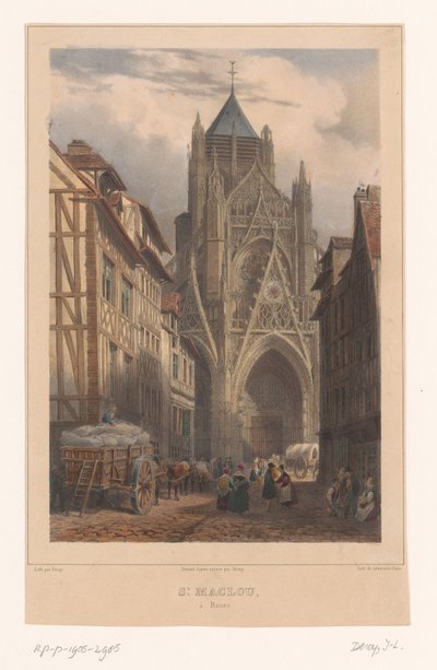 Näkymä Saint-Macloun kirkolle Rouenissa St. Maclou à Rouen (otsikko esineessä) Kasvot Ranskassa (sarjan nimi) La France (sarjan nimi) tekijältä Isodore Laurent Deroy