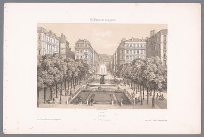 Zicht op de Place en de Rue Impériale te Lyon Lyon. Keisarillinen aukio ja katu (otsikko esineessä) Hedendaags Frankrijk (sarjan nimi) Ranska nykyään (sarjan nimi esineellä) tekijältä Isodore Laurent Deroy
