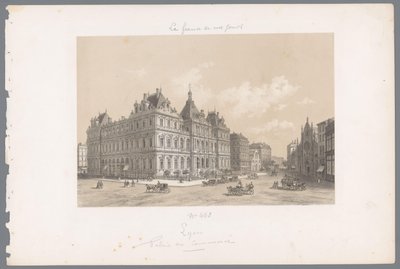 Näkymä Palais de la Bourse Lyonissa Lyon. Palais du Commerce Contemporary France (sarjan nimi) La France de nos jours (sarjan nimi) tekijältä Isodore Laurent Deroy