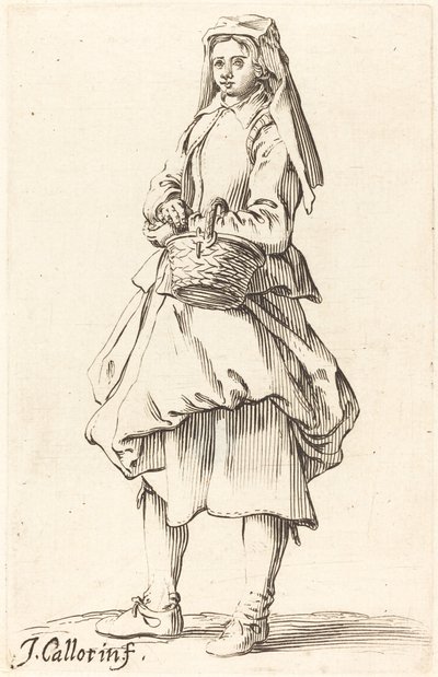 Talonpoikanainen korineen, kasvot vasemmalle tekijältä Israel Henriet after Jacques Callot