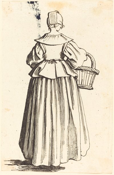 Talonpoikanainen korilla, takaa katsottuna tekijältä Israel Henriet after Jacques Callot