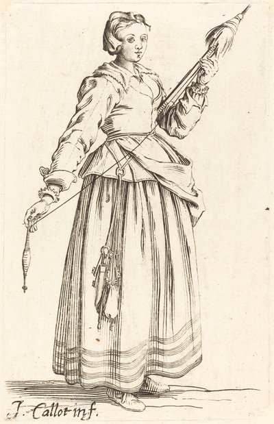 Nuori nainen etäällä, kasvot oikealle tekijältä Israel Henriet after Jacques Callot