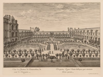 Näkymä Château de Fontainebleaulle Orangeriesta tekijältä Israël Silvestre