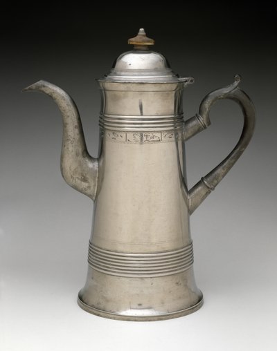 Kahvikannu, c. 1820-1840 (tina, puu) tekijältä Israel Trask