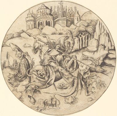 Pyhä Yrjö ja lohikäärme, n. 14651470. tekijältä Israhel van Meckenem