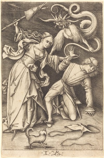Vihainen vaimo, c. 14951503. tekijältä Israhel van Meckenem