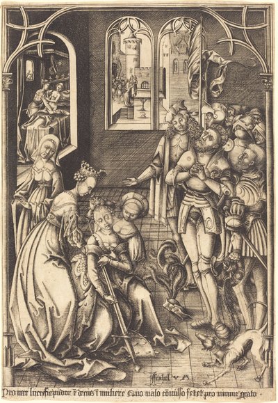 Lucretian kuolema, n. 15001503. tekijältä Israhel van Meckenem