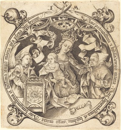 Madonna kellon kanssa, n. 1490. tekijältä Israhel van Meckenem