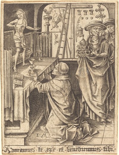 Pyhän Gregorian messu, n. 14801490. tekijältä Israhel van Meckenem