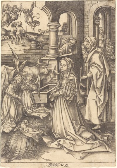 Syntymä, c. 14901500. tekijältä Israhel van Meckenem