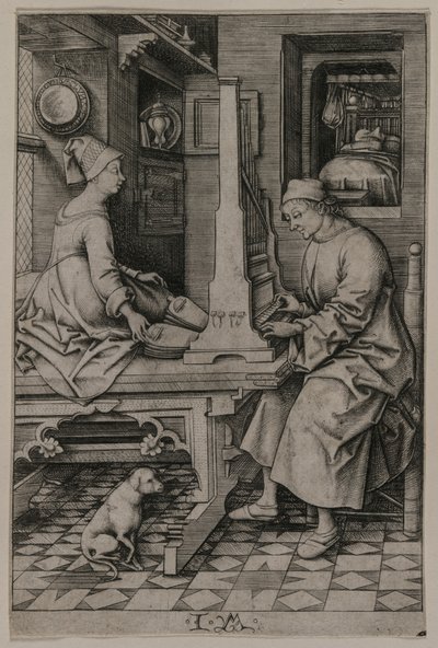 Urkusoittaja ja hänen vaimonsa, 1495-1503. tekijältä Israhel van Meckenem