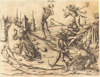 Pyhän Stefanoksen kivittäminen, n. 1470. tekijältä Israhel van Meckenem