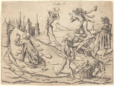 Pyhän Stefanoksen kivittäminen, n. 1470. tekijältä Israhel van Meckenem