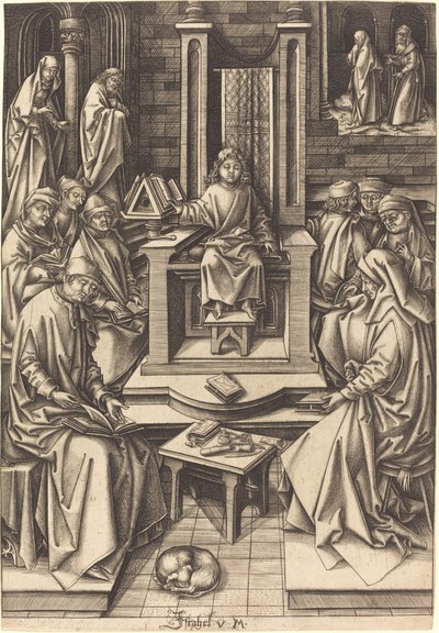 Kristus lääkäreiden joukossa tekijältä Israhel van Meckenem after Hans Holbein the Elder