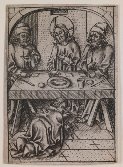 Magdalan Maria pesee Kristuksen jalkoja tekijältä Israhel van Meckenem the younger