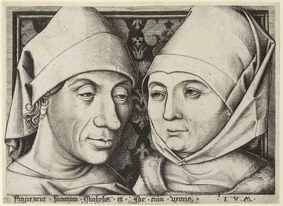 Omakuva vaimo Idan kanssa, n. 1490 tekijältä Israhel van Meckenem the younger