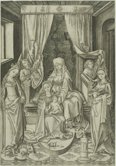 Madonna ja Pyhä Anna, Pyhä Katariina ja Pyhä Barbara. tekijältä Israhel van Meckenem the younger
