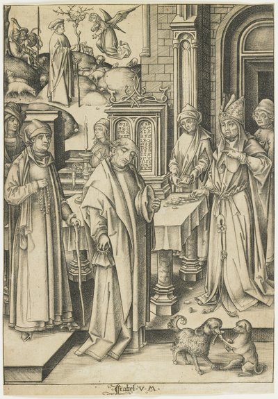 Ylipappi kieltäytyy Joakimin uhrista, n. 1490-1500 tekijältä Israhel van Meckenem the younger