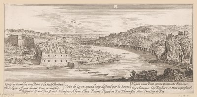 Näkymä Lyoniin Saônen mutkassa Veue de Lyon quand on y descend par la Saone (otsikko esineessä) tekijältä Israël Silvestre