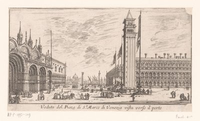 Näkymä Venetsian Pyhän Markuksen aukiolle Veduta del Piazza di St. Marco di Venezia vista verso il porto (otsikko esineessä) Rooman ja Venetsian näkymät (sarjan nimi) Vues de Rome et de Venise (sarjan nimi) tekijältä Israël Silvestre