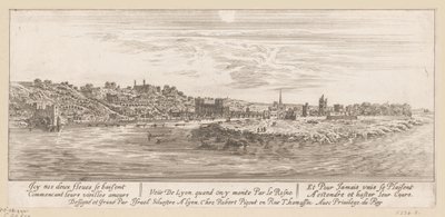 Näkymä Reiniltä Lyonissa Veue de Lyon quand on y monte par le Rosne (otsikko esineessä) tekijältä Israël Silvestre