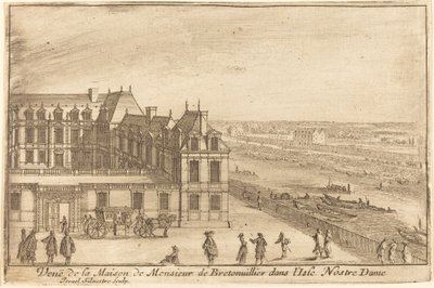 Näkymä Monsieur de Bretonuillerin talolle Isle Nostre Dame -saarella tekijältä Israël Silvestre