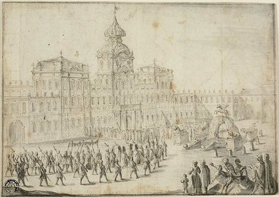 Uskonnollinen kulkue Schloss Mirabellissa, Salzburgissa tekijältä Israël Silvestre the Younger