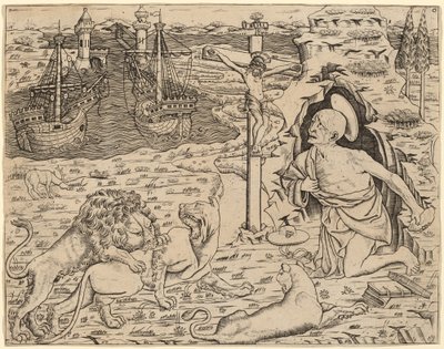 Saint Jerome katumuksessa, kaksi laivaa satamassa tekijältä Italian 15th Century