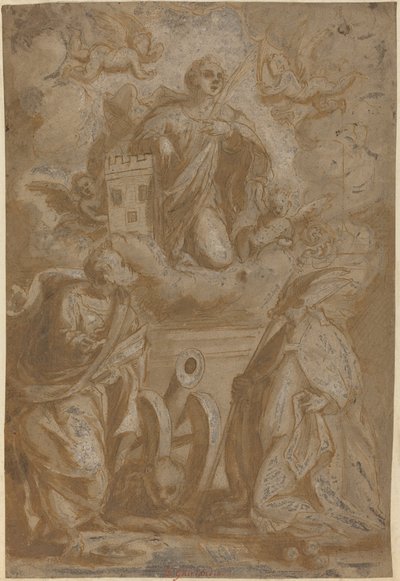 Pyhä Barbara kunniassa pyhien Nikolauksen ja Hieromuksen kanssa tekijältä Italian 16th Century